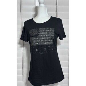Harley Davidson Women Size M Black Short Sleeve T-Shirt States Flag Y2k Biker